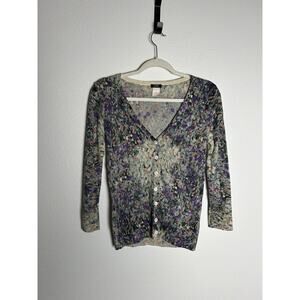 J Crew Cardigan Womens 100% merino wool/ light weight/floral pattern Size XS